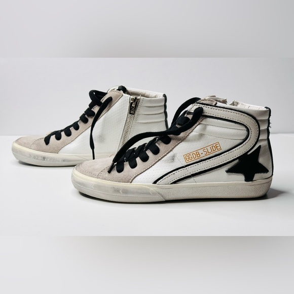 Golden Goose Slide White Grey Leather High Top Sneakers Shoes